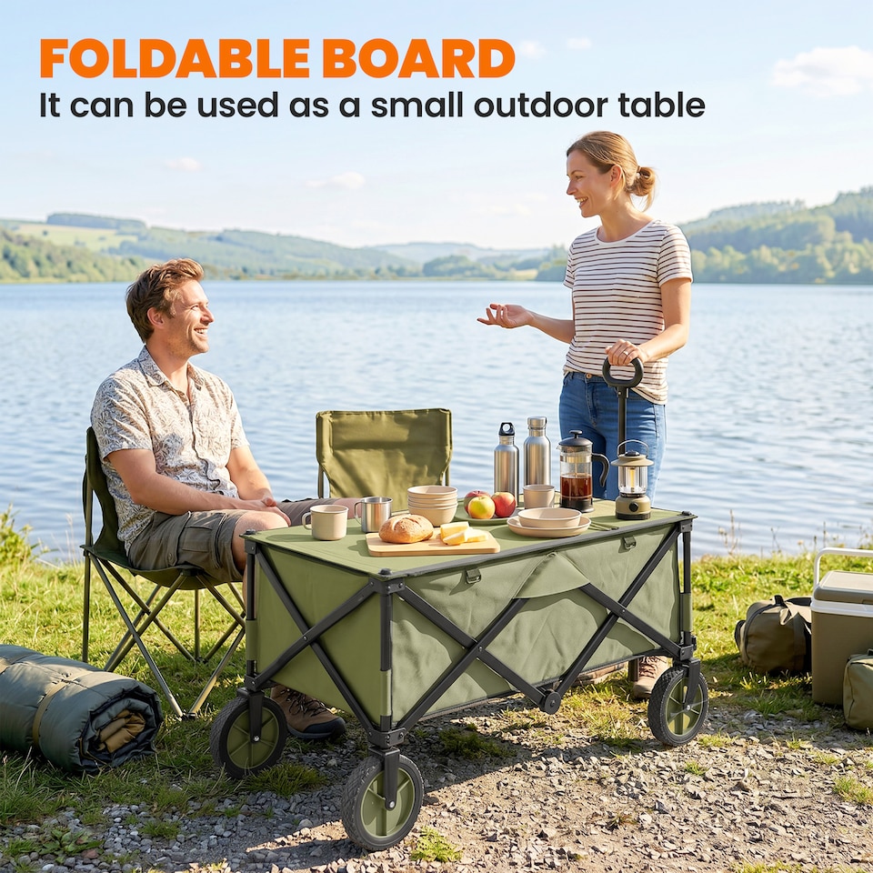 image 1 of Outsunny Folding Wagon Garden Cart Collapsible Camping Trolley for Outdoor