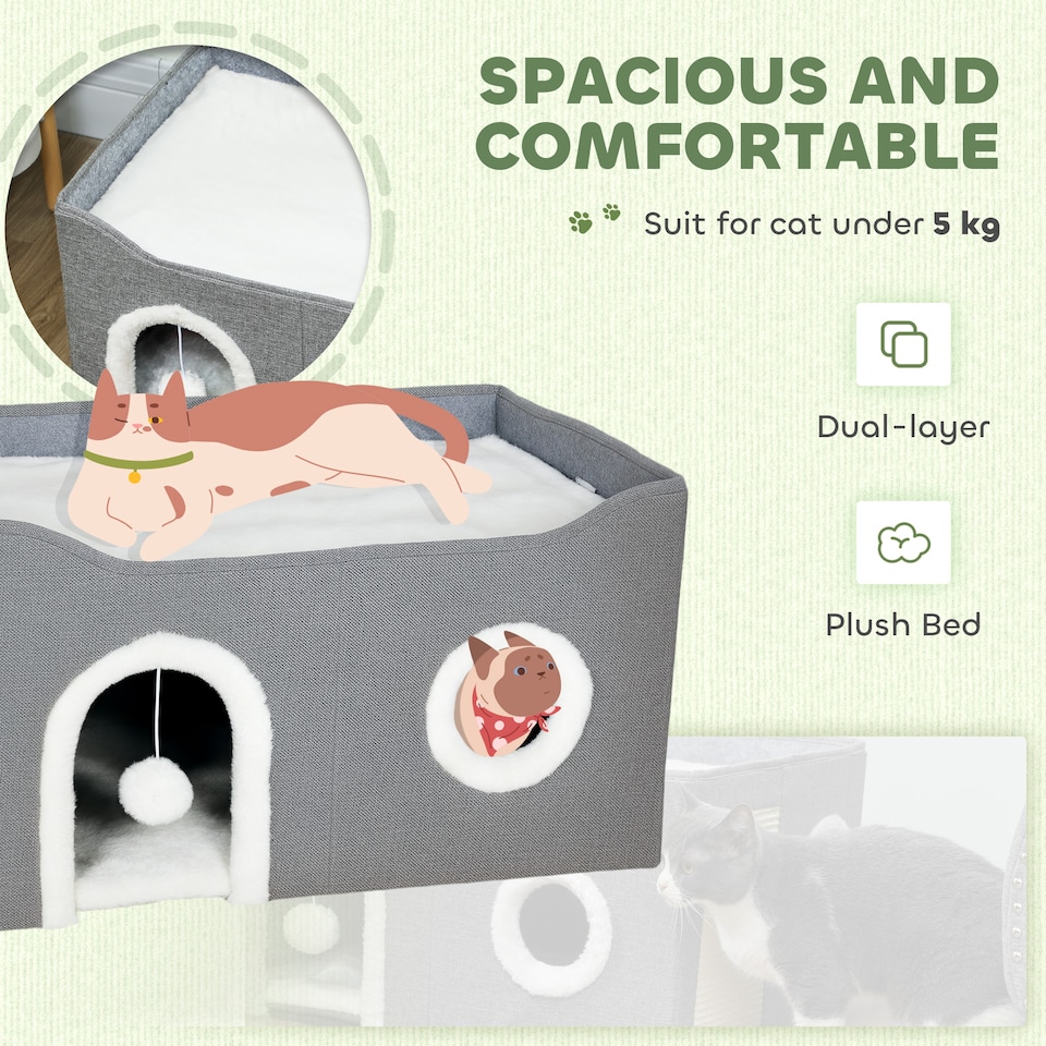 image 1 of PawHut Cat Cave with Fluffy Ball and Scratch Pad for Indoor Pets