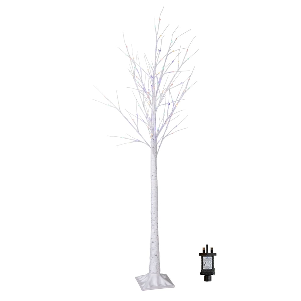 image 1 of 1.8m (6ft) Outdoor Christmas Light Up White Birch Tree with 80 Multicoloured LEDs
