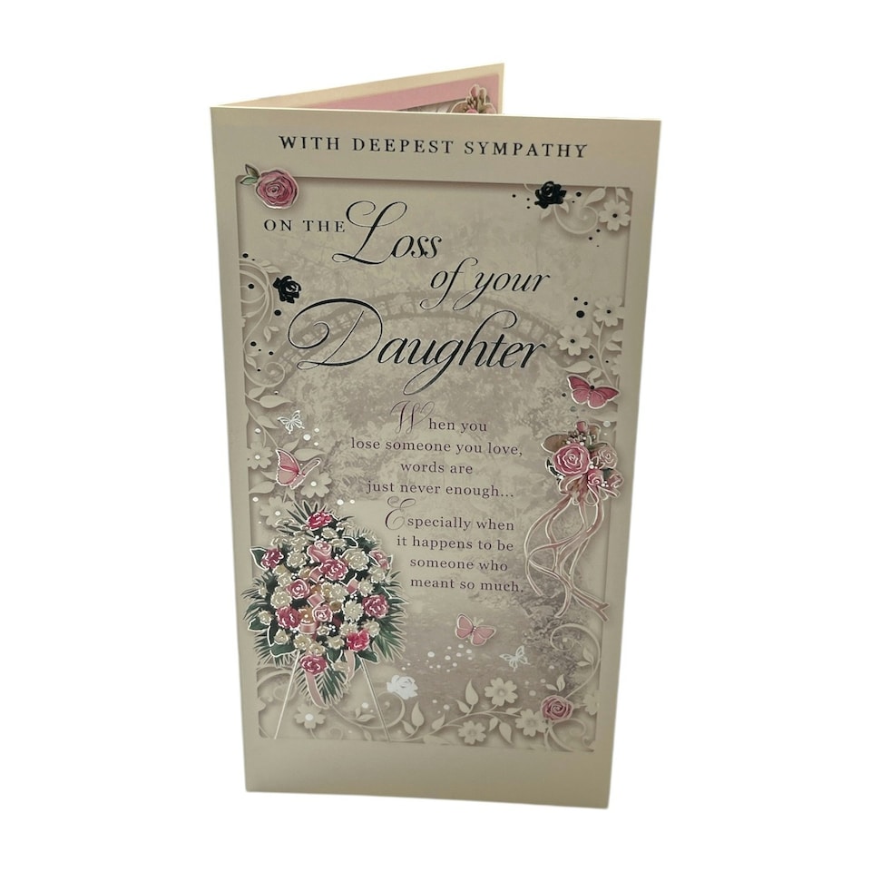 image 1 of On The Loss of Your Daughter Embossed Flowers Design Sympathy Opacity Card