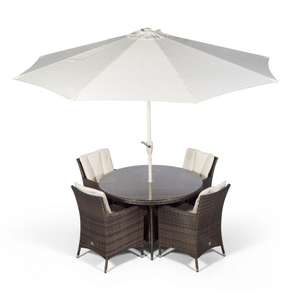 image 1 of Savannah Round 4 Seater Rattan Patio Dining Set | Brown | Brown