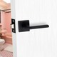 image 4 of Golden Grace Leon Design Straight Door Handles on Square Rose in Matt Black Finish with 64mm 3 Lever Mortise Lock and Key Hole Black