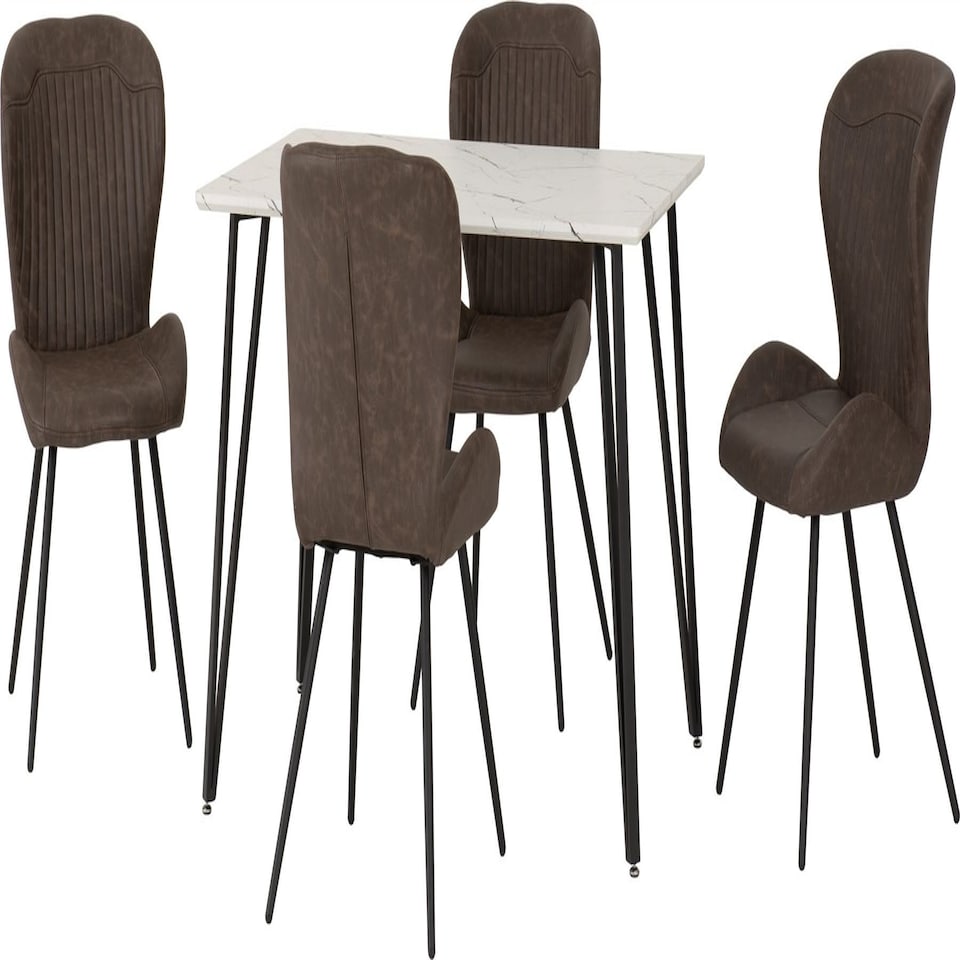 image 1 of Marlow Dining Set with Quebec Chairs White | White Marble/Brown Faux Leather