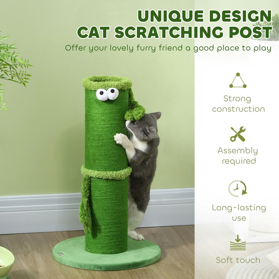 image 1 of PawHut Cat Scratcher Post Indoor with Sisal Rope, 63cm Tall, Green