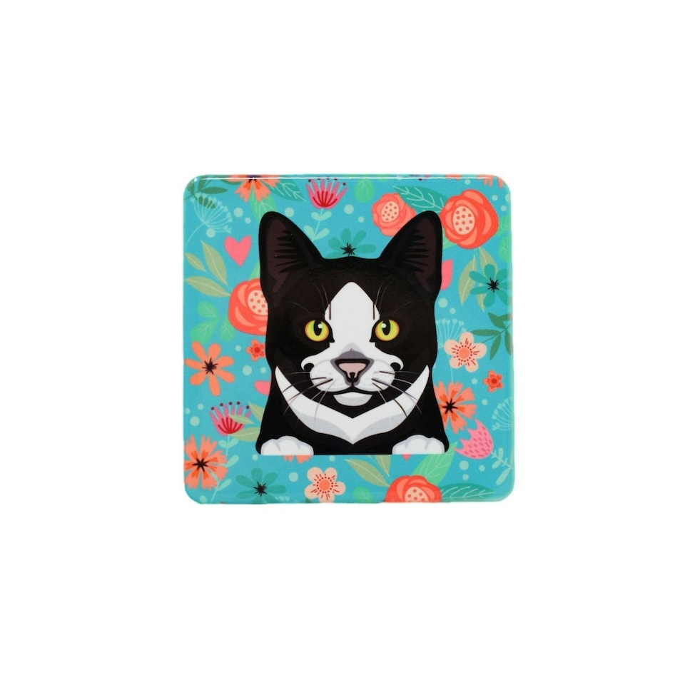 Mulberry Designs Pet Coaster Cat Flowers Black & White