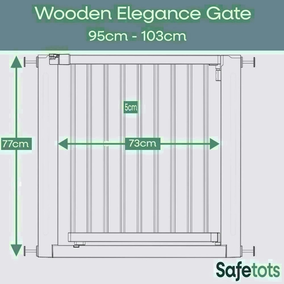 image 1 of Safetots Wooden Elegance Gate, Natural, 95cm - 103cm, Pressure Fit Safety Gate, 73cm Extra Wide Doorway, Easy Installation