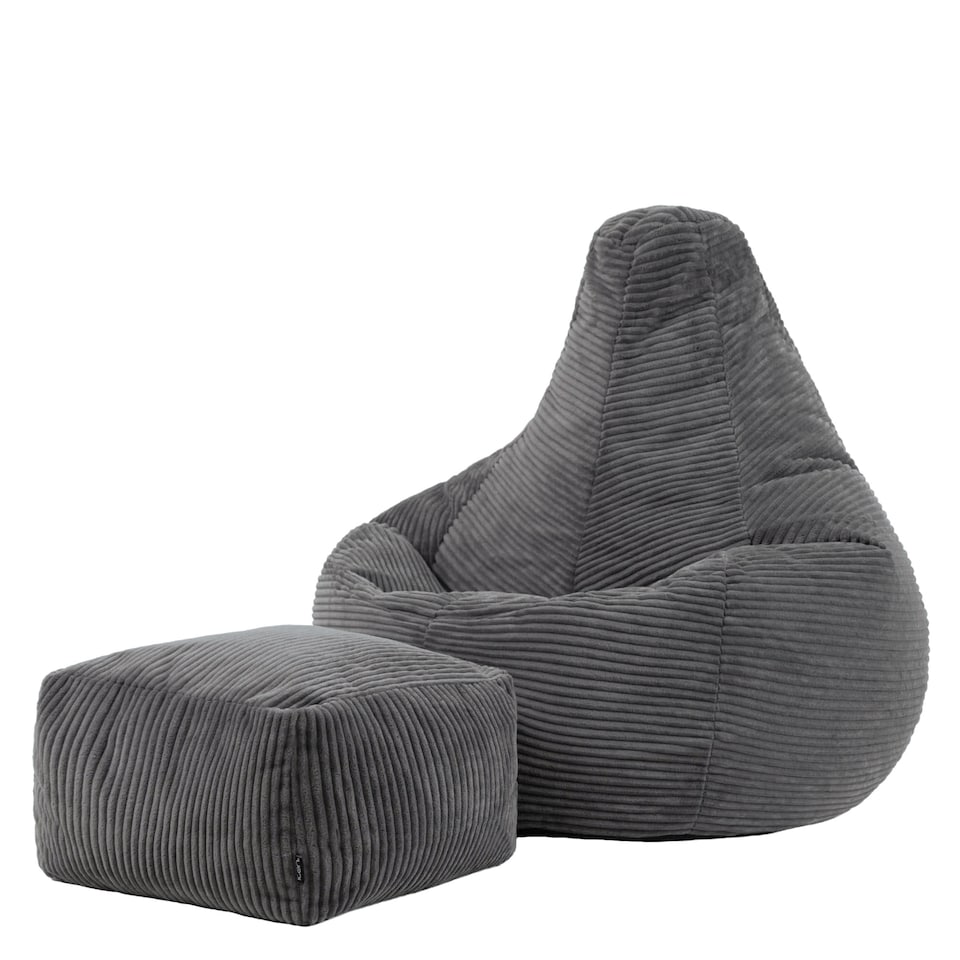 image 1 of Dalton Cord Adults Bean Bag Recliner and Pouffe, Ready Filled Beanbag and Footstool Grey | Grey | Charcoal Grey | 1
