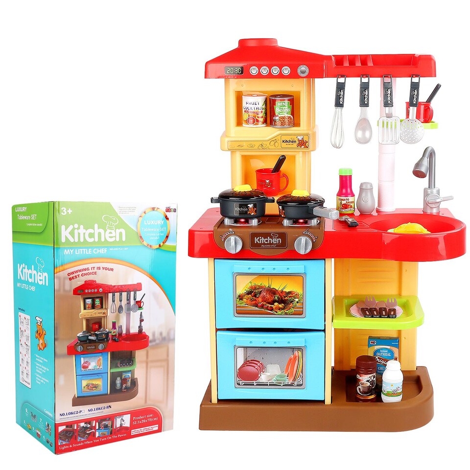 image 1 of My Little Chef Kitchen Play Set – 30 Accessories | Light & Sound Features (Red)