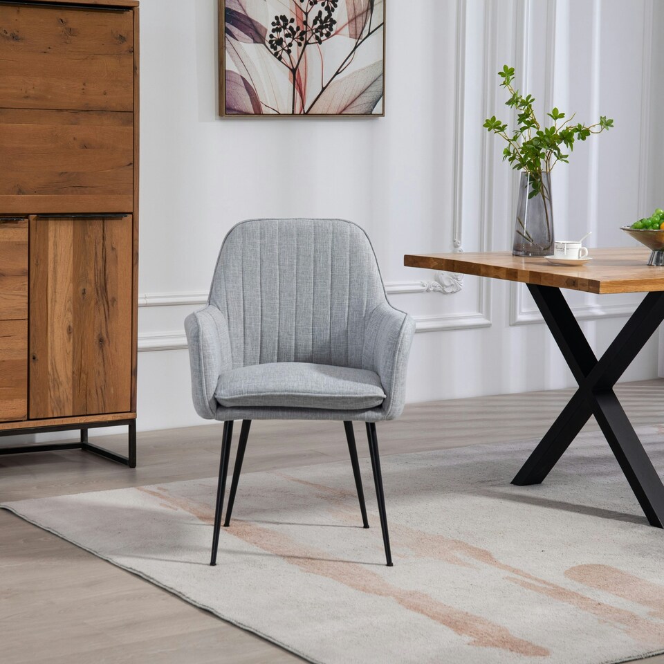 image 1 of Set of 2 Carrara Fabric Dining Chairs - Light Grey