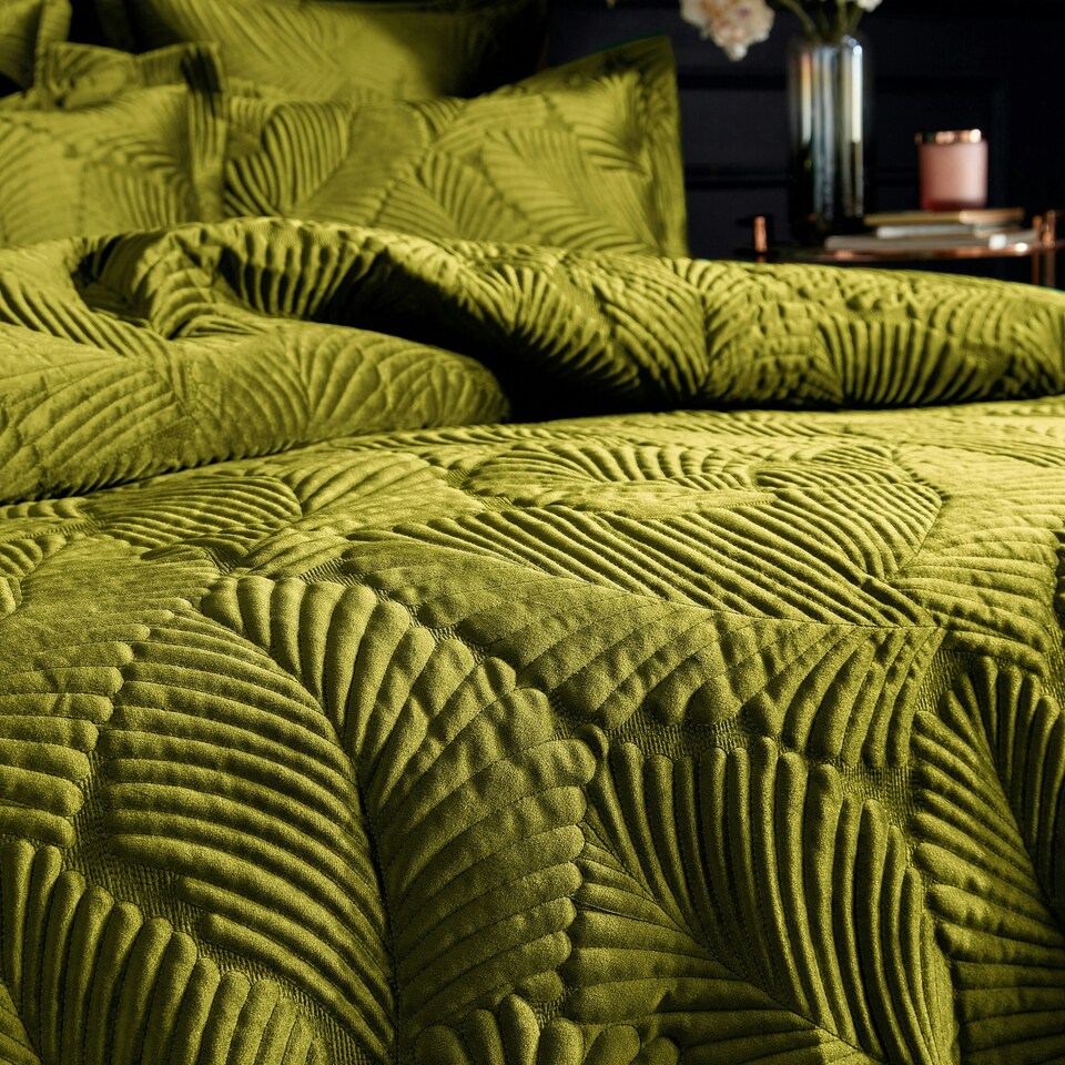 image 1 of Paoletti Palmeria Quilted Velvet Double Duvet Cover Set