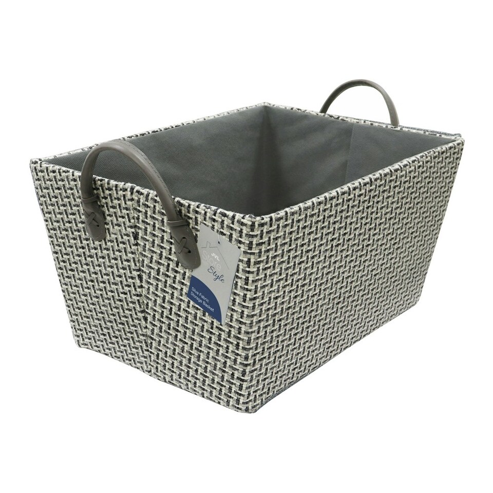 image 1 of JVL Silva Rectangular Fabric Storage Box with Handles, Grey Grey