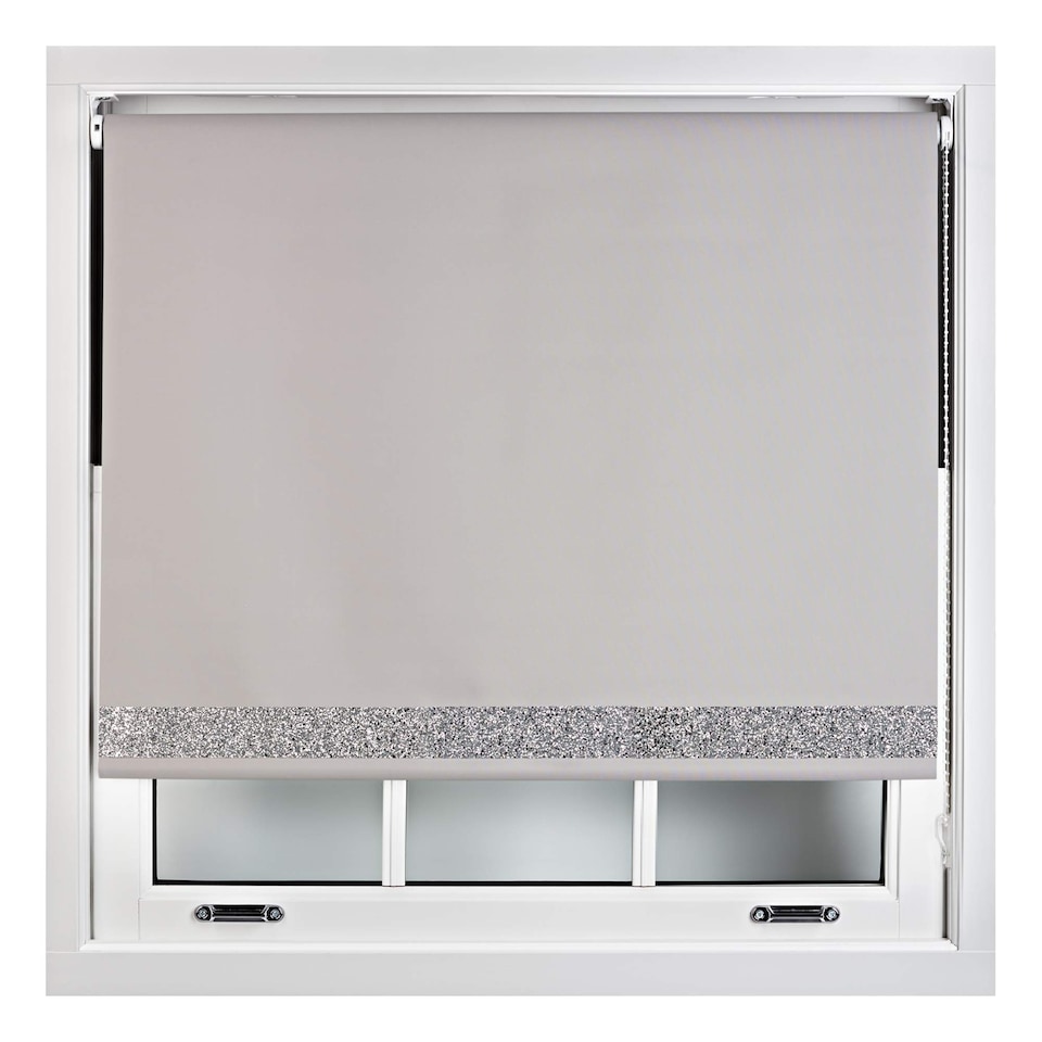 image 1 of FURNISHED Thermal Blackout Roller Blinds with Glitter Edge - (W)55cm x (L)210cm | Grey | Grey | (W) 55cm x (L) 210cm