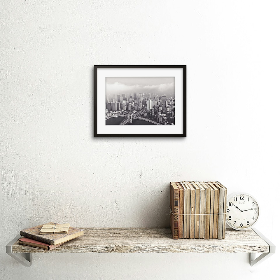 image 1 of Orrico New York City Cityscape Black White Aerial 9x7" Black Framed Wall Art Print