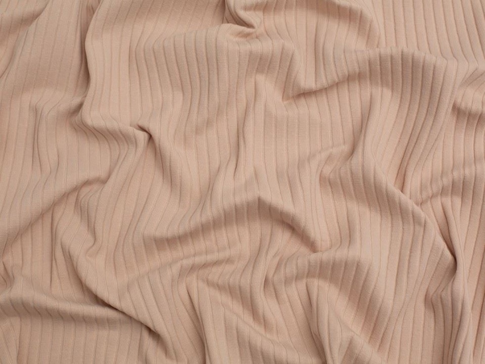 Minerva Core Range Beige Wide Cotton Rib Stretch Knit Fabric for Dressmaking, 140cm / 55" Wide - per metre