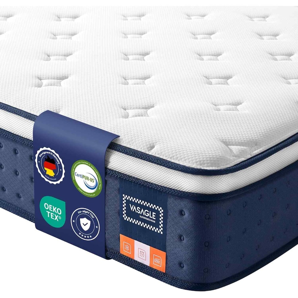 image 1 of Double Hybrid Mattress with Pocket Springs and Gel Memory Foam, Medium Firm Sleep Support, Blue