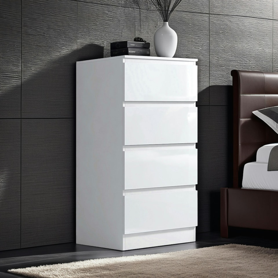 image 1 of FWStyle Carlton 4 Drawer Slim Tallboy Chest of Drawers White Gloss