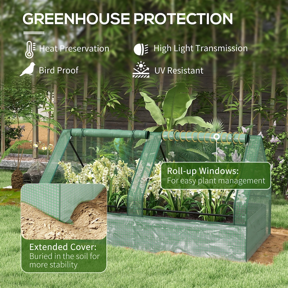 image 1 of Outsunny Raised Garden Bed Planter Box with Greenhouse, Green and Dark Grey
