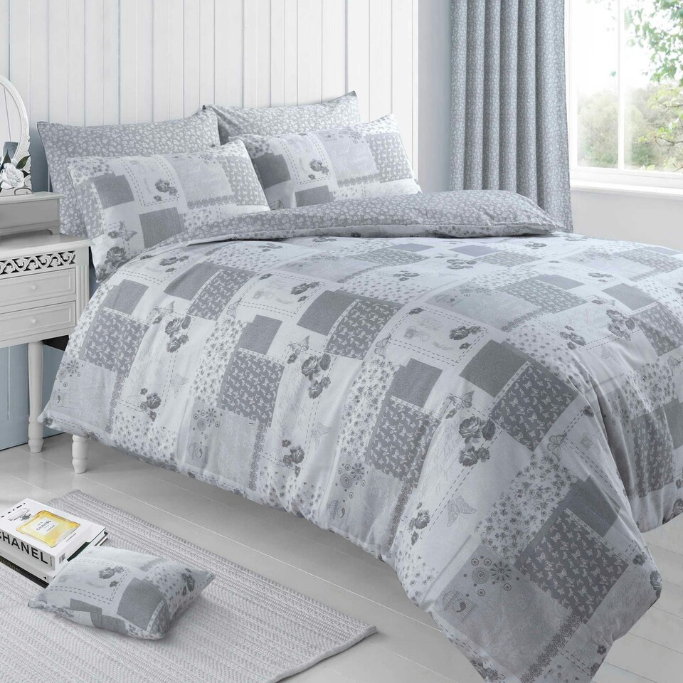image 1 of Velosso Maya Printed Cotton Blend Duvet Cover and Pillowcase Set Grey | Single