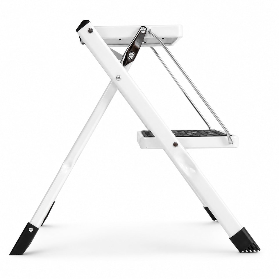 image 1 of Folding Portable 2 Step Stool Non Slip Tread Safety Steel Stepladder | White