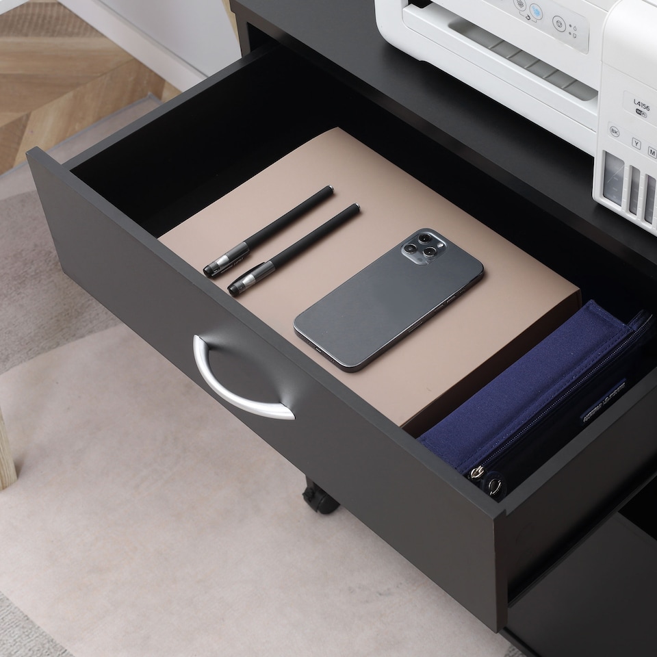 image 1 of Vinsetto Printer Stand Mobile Printer Cabinet with Storage, Open Shelf, Drawer for Home Office, 60cm x 39cm x 80cm, Black
