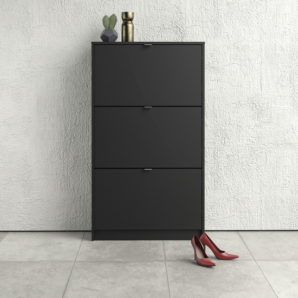 image 1 of Shoes Shoe Cabinet 3 Flip Down Doors and 2 layers in Matt Black