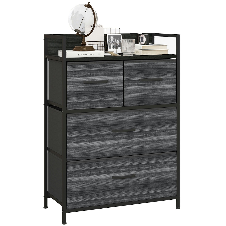 image 1 of HOMCOM Bedroom Chest of Drawers 4 Drawer Dresser w/ Shelf, Black Black