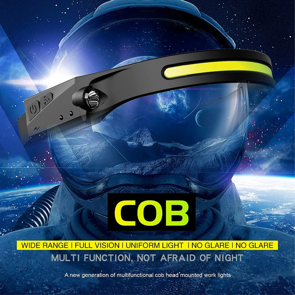 image 1 of Goodyear LED Head Torch Rechargeable Headlamp COB Motion Sensor Waterproof Light