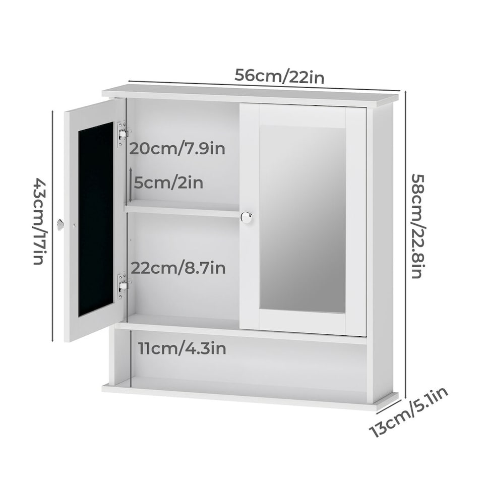 image 1 of Levede Bathroom Mirror Cabinet Storage Toilet Cupboard Wall Mounted Shelves