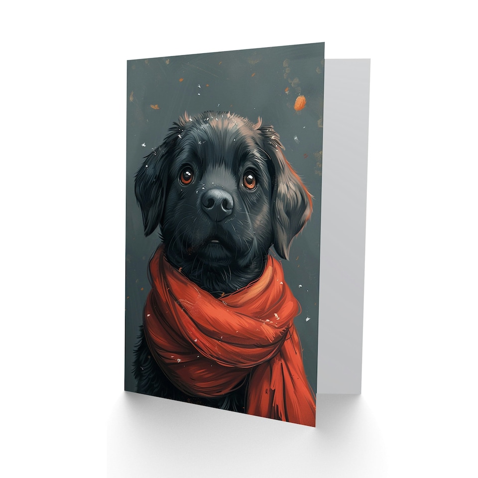 image 1 of Cute Black Labrador Pet Dog Puppy Red Scarf Child Birthday Card