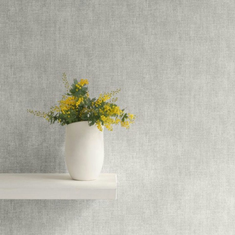 image 1 of Muriva Linen Textured Wallpaper - Grey - 10m x 53cm | Grey