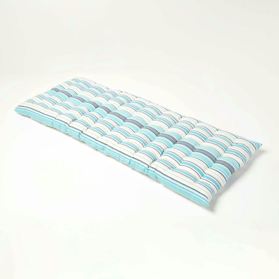 image 1 of Homescapes Garden Bench Cushion Luxury 2 Seater Cotton Stripe Indoor Outdoor Seat Pad | Blue | 108 x 42 cm | 1
