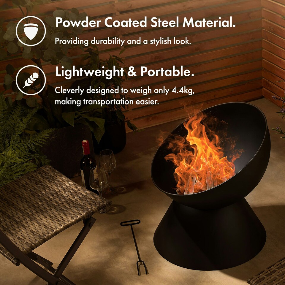 image 1 of VonHaus Fire Pit with Fire Poker Use Wood or Charcoal
