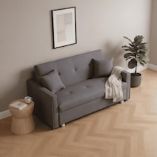 Linen Upholstered Two Seater Pull-Out Double Sofa Bed 153 cm | Grey | Grey