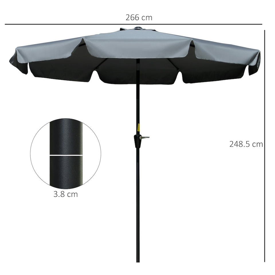 image 1 of Outsunny 2.7m Patio Umbrella Garden Parasol with Crank, Ruffles, 8 Ribs, Grey
