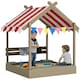 image 1 of Outsunny Sand Pit with Canopy, Blackboard, Toys, Sink, Seats, Flags for Kids
