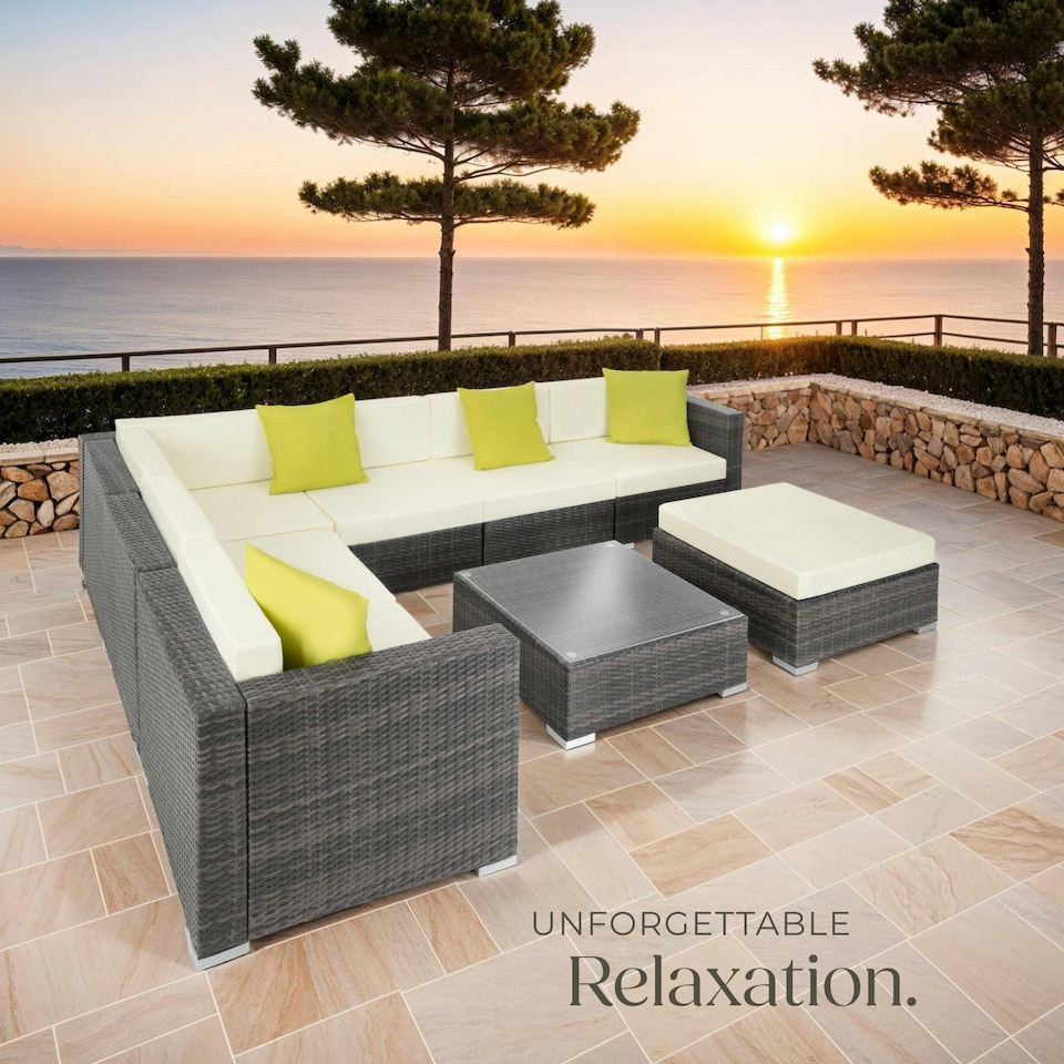 image 1 of Garden Furniture Set Marbella - 7 seater outdoor corner sofa, table, thick cushions - Grey