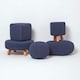 image 5 of Homescapes Navy Blue Large Round Cotton Knitted Footstool on Legs