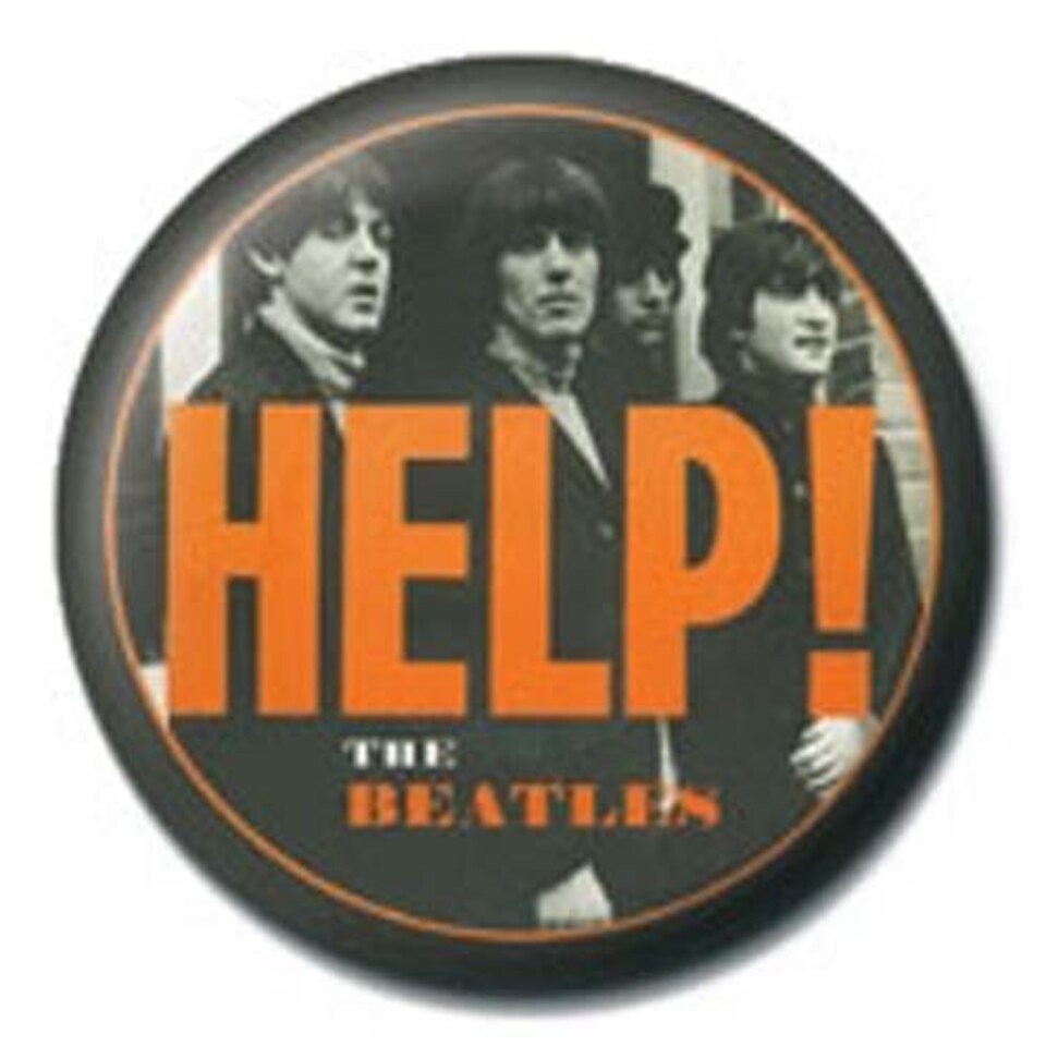 BEATLES - (ORANGE HELP) PINBADGE - BADGES N/A