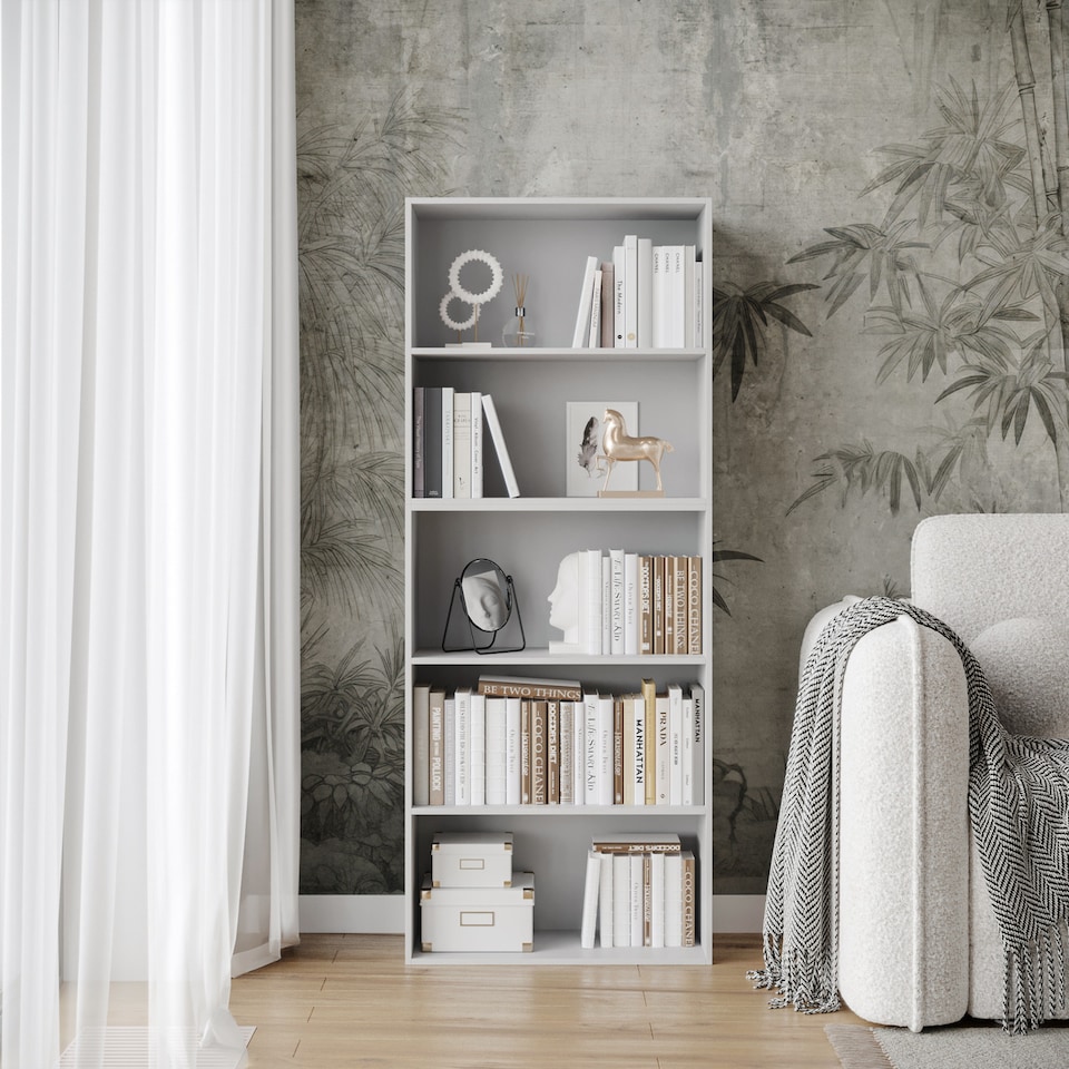 image 1 of Wide 5-Tier Bookcase | White | 1