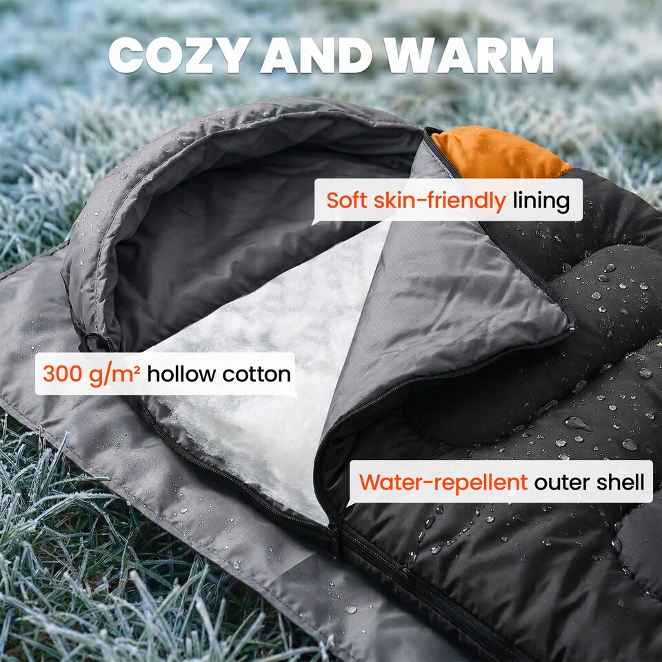 image 1 of Outsunny Sleeping Bag for Adults, Lightweight & Compact Sleeping Bag | Grey | Grey | 215 x 75 x 10 cm