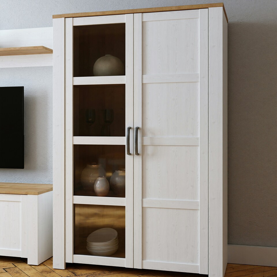 image 1 of Bohol Display Cabinet inc. 2x LED Lights in Riviera Oak/White