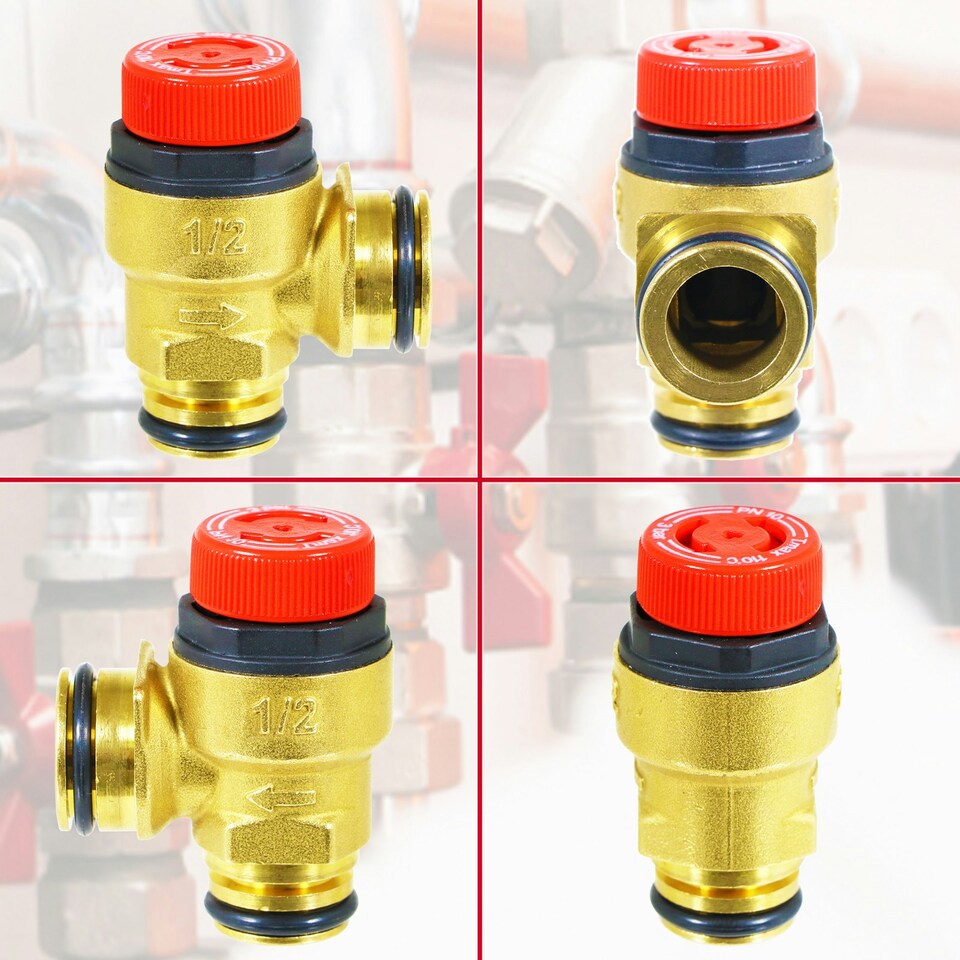 image 1 of SPARES2GO Boiler Pressure Relief Valve 3 Bar 1/2" BSP Push Fit Brass PN 10 Safety PRV