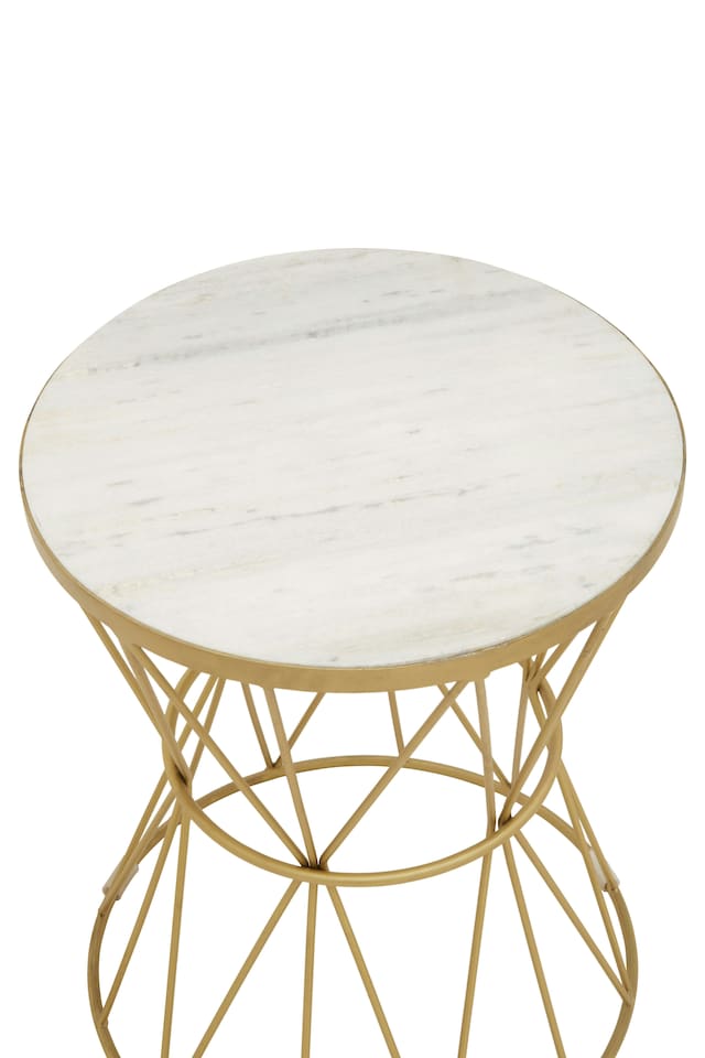 image 1 of Interiors by Premier Luxurious Side Table With Pinched Base, Gold Finish Bedside Table For Bedroom, Round Nesting Table | White