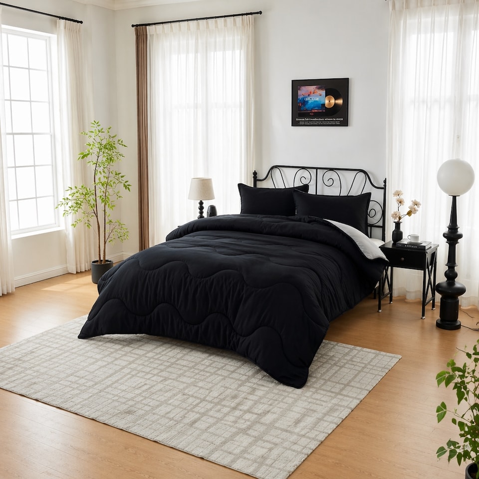 image 1 of 10.5 Tog Supersoft Microfibre Duvet with Pillowcases – Coverless or Use with Duvet Cover | Black | Grey | Single