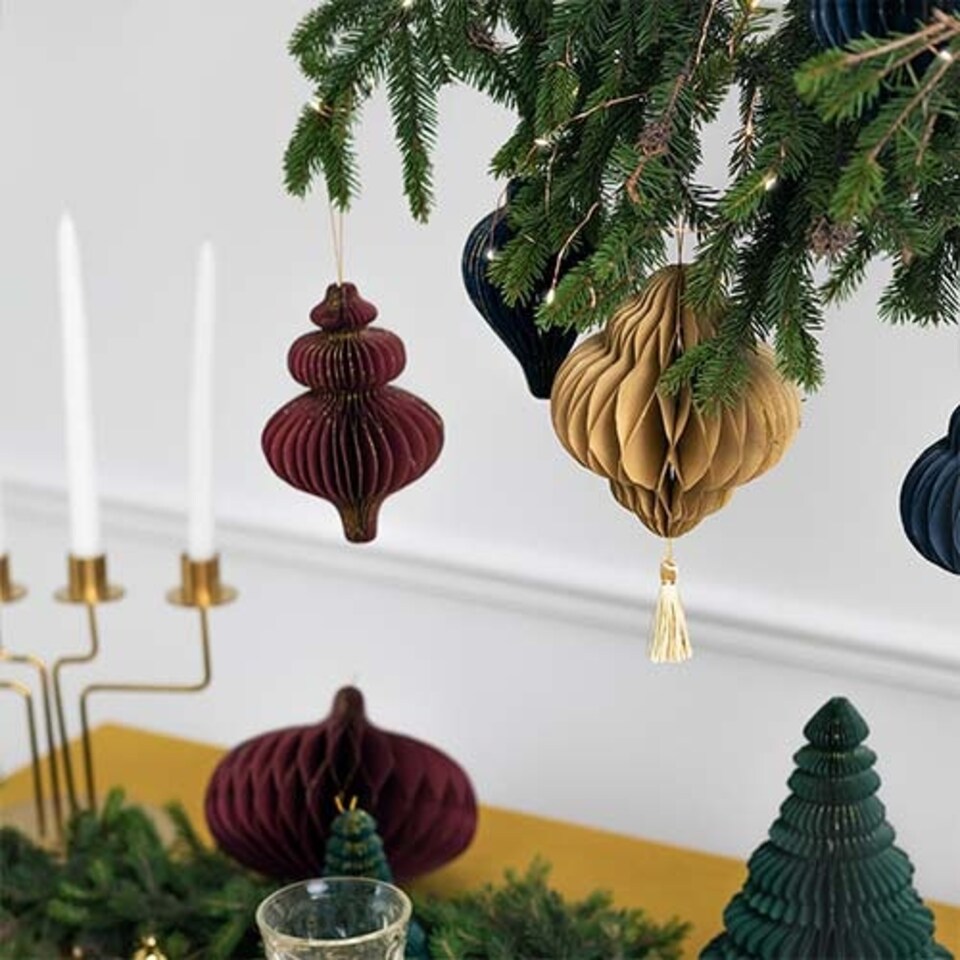 image 1 of Burgundy Honeycomb Icicle Hanging Paper Bauble Decoration 15cm