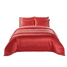 Shimmer Duvet Cover Set Luxury Bedding with Elegant Metallic Finish | Red | Super King