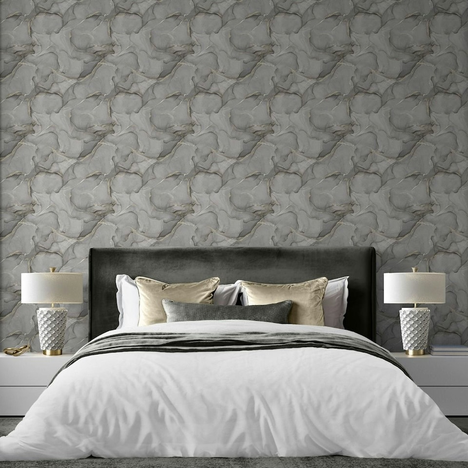 image 1 of Muriva Elysian Marble Wallpaper - Black/Gold - 10m x 0.5m Black