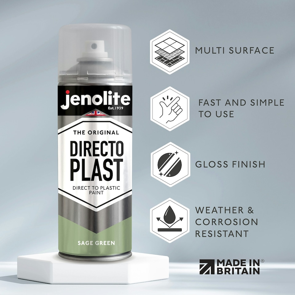 image 1 of Jenolite Directoplast Multi-Surface Paint - Sage Green Gloss - 400ml Spray Can - 2-Pack