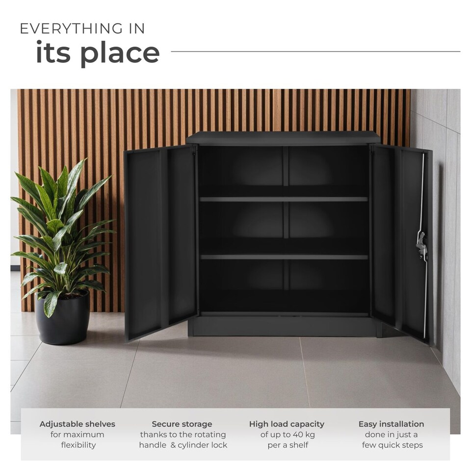 image 1 of Filing Cabinet - 3 shelves, height-adjustable, lockable, 90 x 40 x 90 cm | Black | black | 90 x 40 x 90 cm | 1