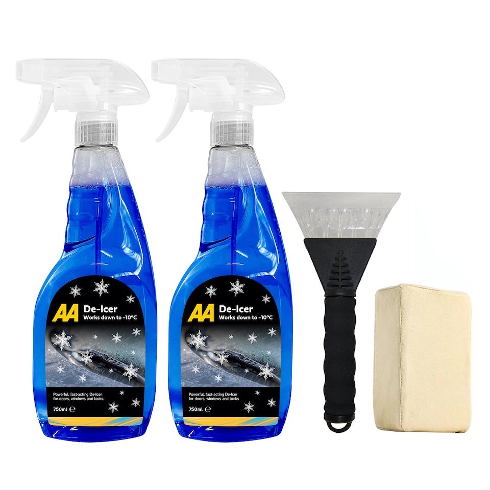 image 1 of AA Winter Car Kit - Deicer 2 x 750 ml, Ice Scraper x 1, Chamois Demister Pad x 1